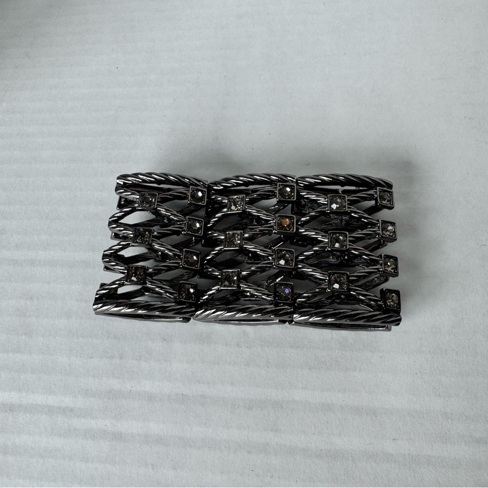 Lia Sophia Monte Carlo Bracelet Hematite Tone Cut Crystals Stretch 2” Wide - Picture 2 of 5